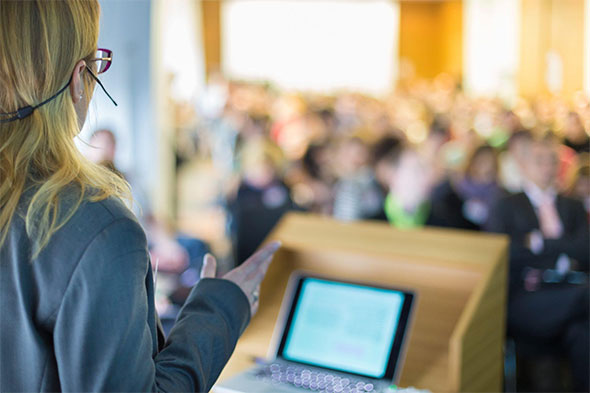 woman using wifi during presentation